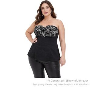 Black Lace Corset Bustier Top Strapless Goth Coquette Pin Up Torrid 1X